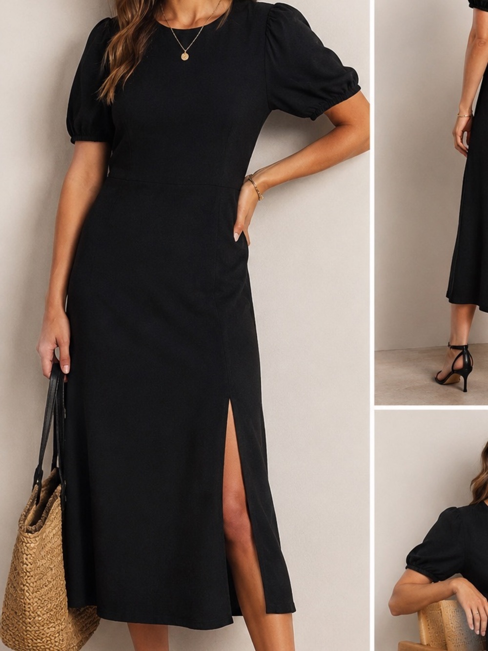 Boden Women's Black Midi Dress with a Front Slit Size 6